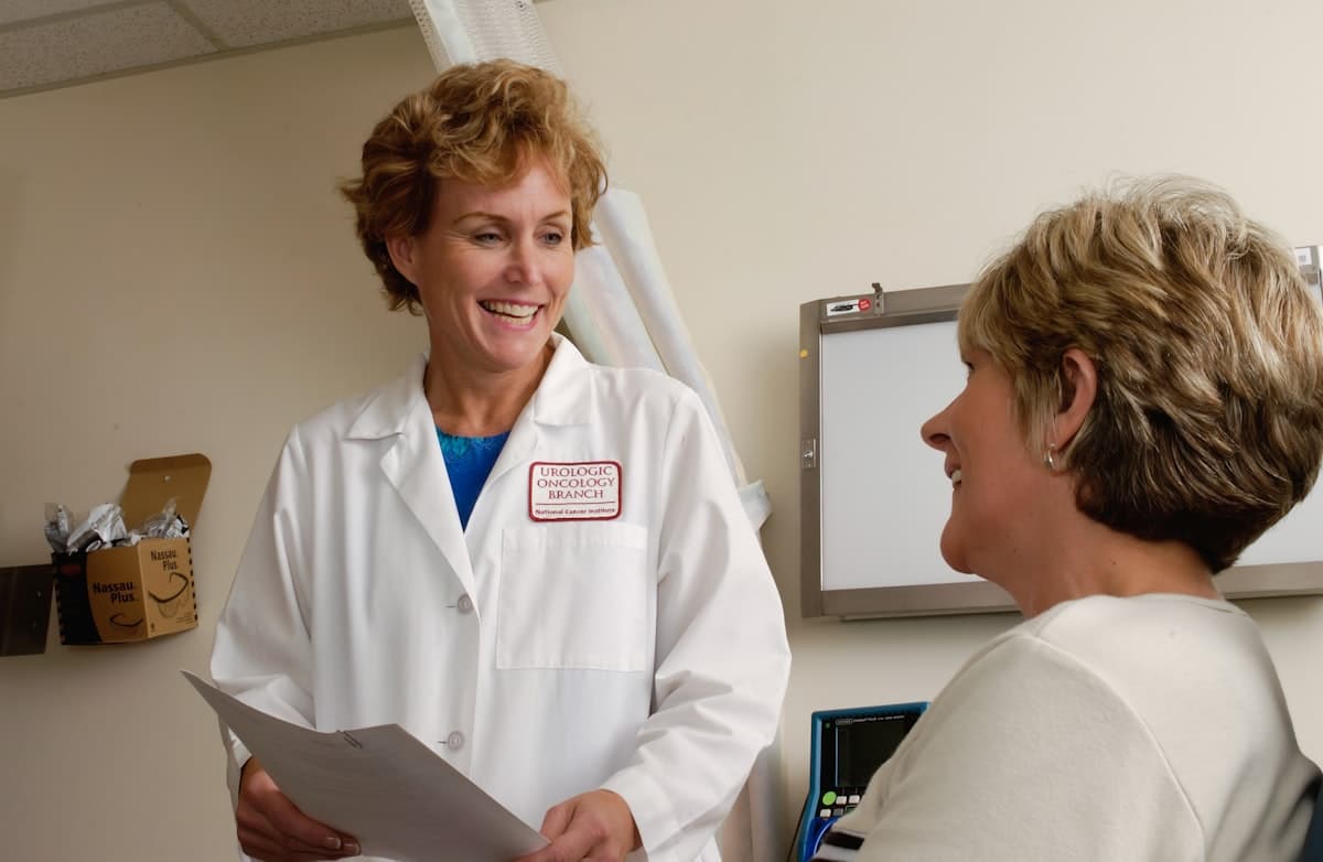 Clinician talking with an older patient